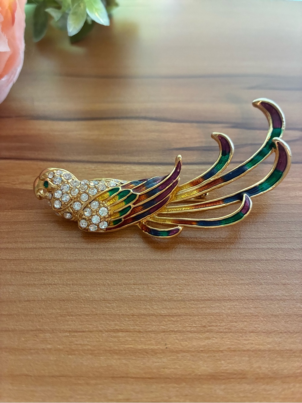 Gold-Tone Multicolor Crystal Parrot Brooch - Women's Jewelry